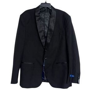 Men's New Gino Vitale Black Slim Fit‎ Tuxedo Blazer Suit Jacket Satin Trim 46R